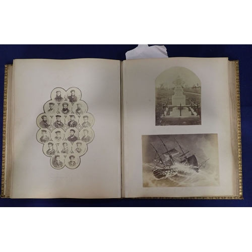 558 - A VICTORIAN PHOTOGRAPH ALBUM 1860s, containing reproductions of paintings, European views, ships and... 