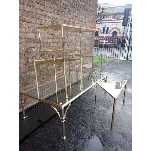 700 - A METAL-FRAMED COFFEE TABLE WITH GLASS TOP 80 x 160cm, and four similar smaller tables (5)