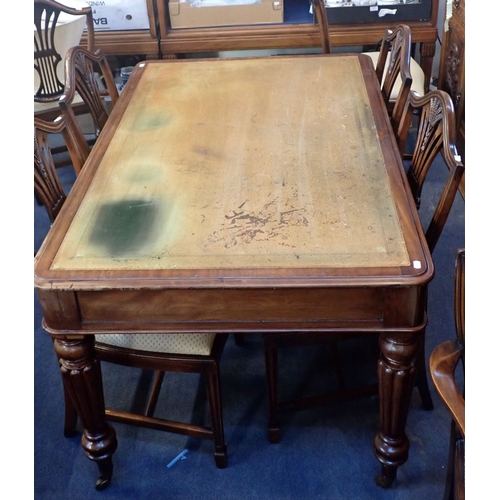 710 - A WILLIAM IV MAHOGANY LIBRARY TABLE the moulded top inset with gilt-tooled green leather (worn), abo... 