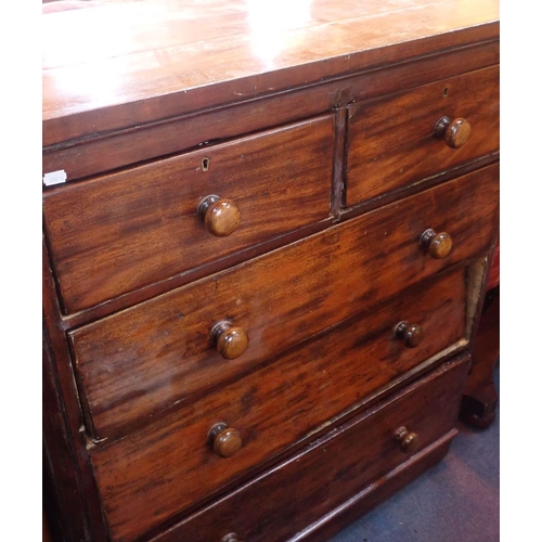 726 - A VICTORIAN PAINTED PINE CHEST OF DRAWERS with white ceramic knobs 100cm wide (some mouldings cut of... 