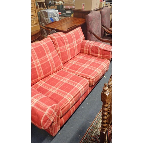 740 - A MODERN TWO SEATER SOFA with check woollen upholstery 195cm wide (some fading)