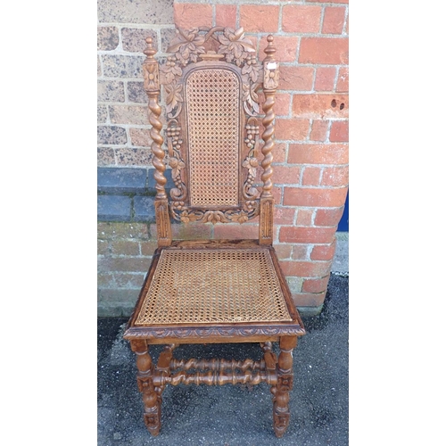 742 - A SET OF SIX 19TH CENTURY FLEMISH STYLE CARVED OAK DINING CHAIRS with barley-twist legs and supports... 