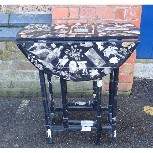 749 - A PAINTED AND DECOUPAGED GATELEG OCCASIONAL TABLE 59cm wide