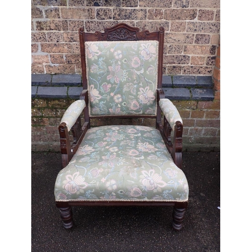 773 - AN EDWARDIAN NURSING CHAIR, A FOOTSTOOL with matching upholstery, an Edwardian armchair and a commod... 