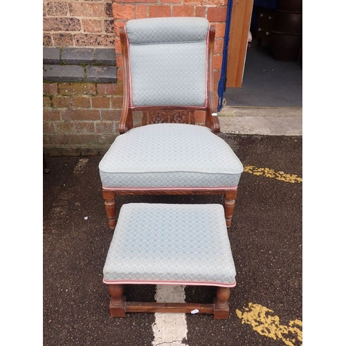 773 - AN EDWARDIAN NURSING CHAIR, A FOOTSTOOL with matching upholstery, an Edwardian armchair and a commod... 