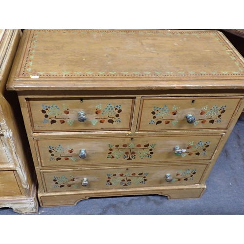 786 - A VICTORIAN PAINTED CHEST OF DRAWERS with Art Nouveau style decoration 87cm wide