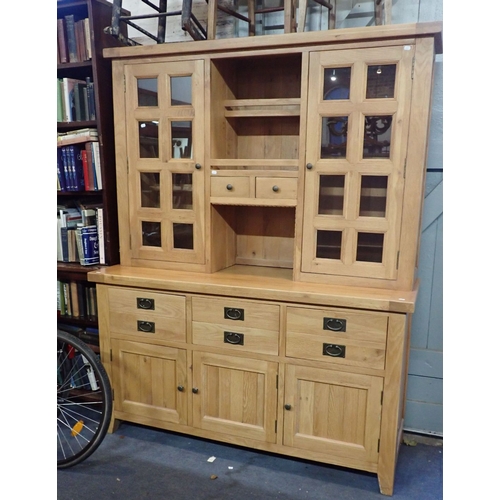 794 - A MODERN OAK DRESSER with glazed upper doors 160cm wide