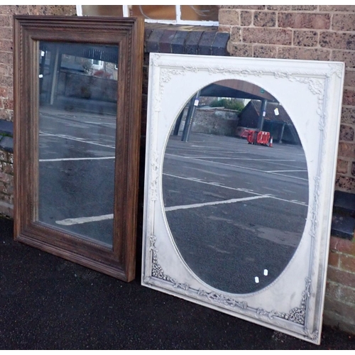 804 - A LARGE WALL MIRROR, OVAL WITHIN A RECTANGULAR FRAME moulded and painted 94 x 121cm, and another in ... 