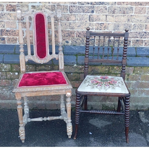 805 - A VICTORIAN OCCASIONAL CHAIR WITH BOBBIN TURNING and a limed oak chair (2)