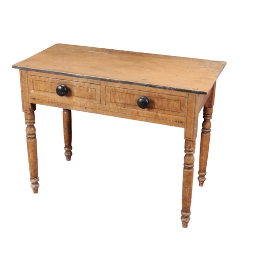 185 - A BAMBOO EFFECT SIDE TABLE the painted top over two frieze drawers, on turned and tapering legs, 77c... 