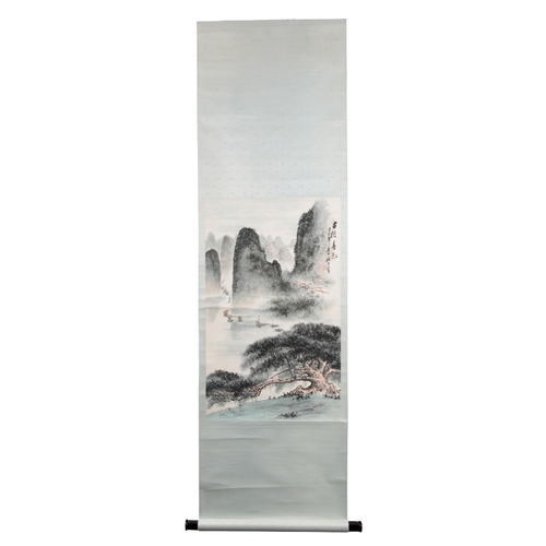 205 - A CHINESE CONTEMPORARY INK WORK BY JIAG SONGGU a mountainous landscape scene, signed, 74cm high x 45... 