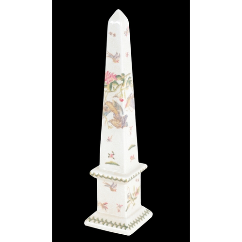 236 - A PAIR OF PORCELAIN OBELISKS 20th century, decorated with birds and floral sprays, 42cm high (2)