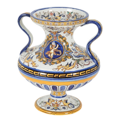 241 - A GROUP OF FOUR GIEN FAIENCE VASES including a late 19th century example, with twin grotesque snake ... 