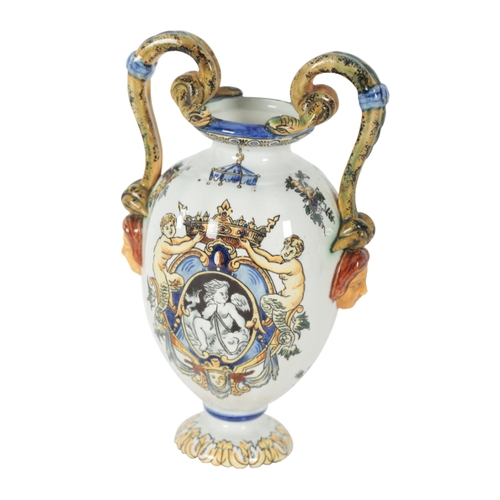 241 - A GROUP OF FOUR GIEN FAIENCE VASES including a late 19th century example, with twin grotesque snake ... 