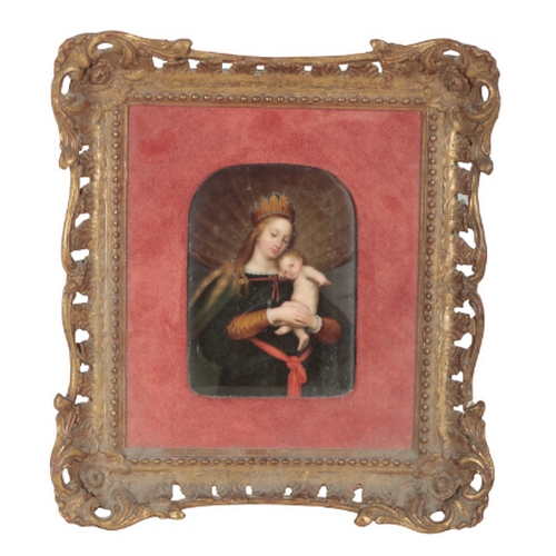 249 - A DRESDEN PORCELAIN PLAQUE DEPICTING THE MADONNA AND CHILD 19th century, 15cm high x 11cm wide, in a... 