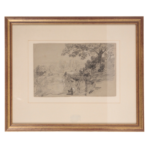 284 - MANNER OF  JOHN SELL COTMAN (1782-1842) Figures and a horse in a landscape watercolour, 10cm x 13.5c... 