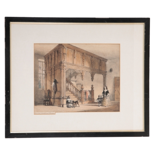 307 - JOSEPH NASH (1808-1878) 'Principal Staircase at Hatfield', coloured lithograph, 29cm x 40cm; and ele... 