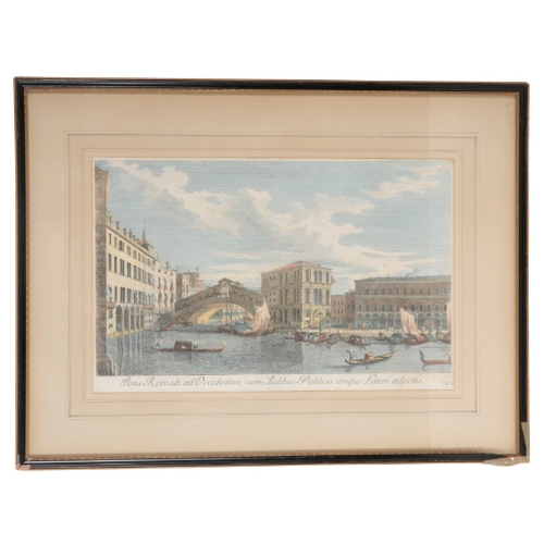 322 - TWO ITALIAN CANAL SCENES including Joannes Baptista Brustoloni after Canaletto, coloured engraving, ... 