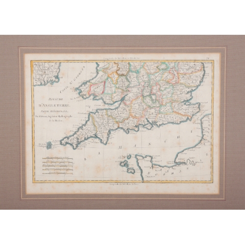 354 - TWO FRENCH HAND-COLOURED ENGRAVED MAPS OF ENGLAND both mounted in the same frame, each 26cm high x 3... 