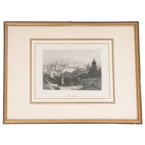 355 - A GROUP OF SEVEN ENGRAVED VIEWS OF EUROPEAN CITIES each c. 12cm high x 16cm wide, in giltwood frames... 