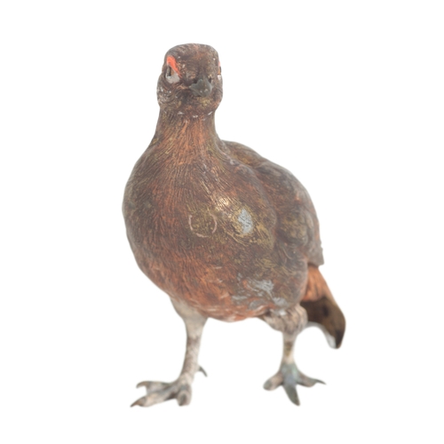 363 - 19TH CENTURY IN THE MANNER OF FRANZ BERGMAN (1861-1936), A COLD PAINTED BRONZE OF A PARTRIDGE 16cm h... 