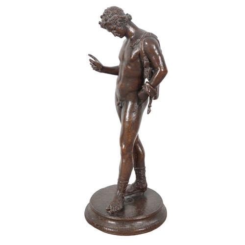 364 - AFTER THE ANTIQUE, A BROWN PATINATED BRONZE FIGURE OF NARCISSUS 20th Century, 62cm high