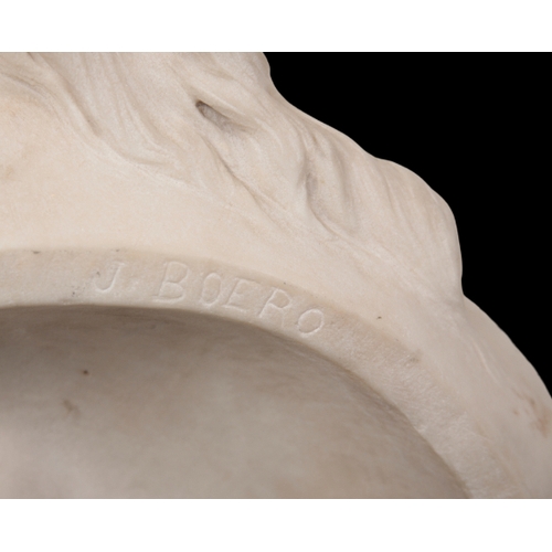 368 - A MARBLE BUST OF A YOUNG MAN, POSSIBLY BY JACQUES BOERO depicted naturistically with a finely carved... 