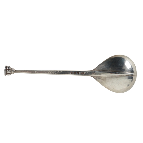 37 - A 19TH CENTURY HORN SPOON with white metal whistle terminal, 16.5cm long, and a George V hammered si... 