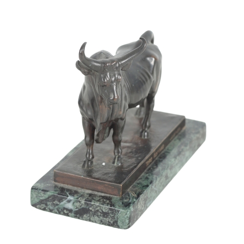 381 - AFTER JEAN-BAPTISTE CLESINGER (1814-1883) TWO BRONZE BULLS early 20th century, both on marble plinth... 