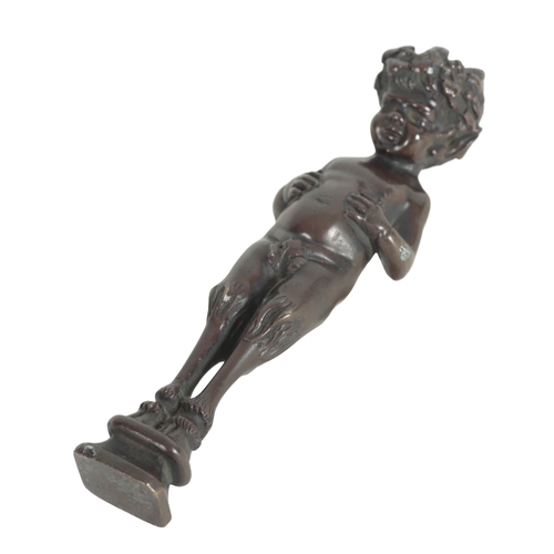 390 - A GROUP OF FOUR BRONZES including a 20th century figure of a faun playing pipes, 19cm high, a bust o... 