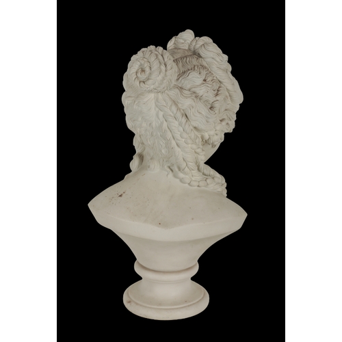 395 - A PARIAN WARE BUST OF A CLASSICAL MAIDEN on a moulded and turned plinth, 43cm high