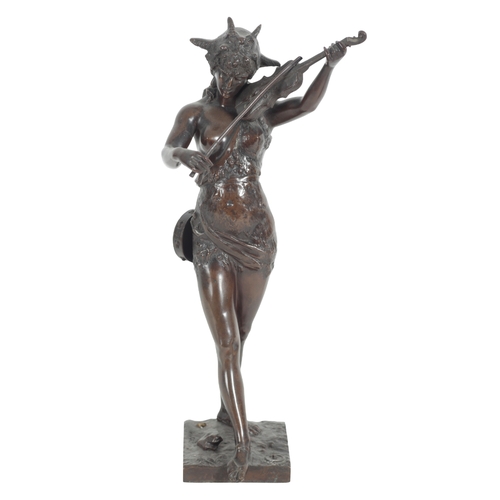 399 - ALFRED GRÃVIN (1827-1892) BRONZE FIGURES 'FAUNESSE VIOLONISTE' AND 'ARLEQUIN' both signed to the ba... 