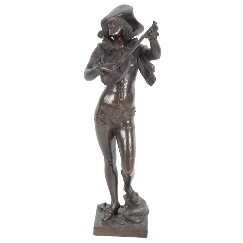 399 - ALFRED GRÃVIN (1827-1892) BRONZE FIGURES 'FAUNESSE VIOLONISTE' AND 'ARLEQUIN' both signed to the ba... 