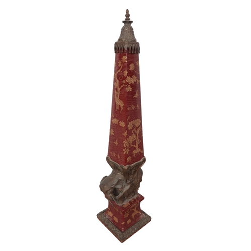 404 - A PAIR OF EMPIRE STYLE PORCELAIN AND GILT METAL MOUNTED OBELISKS 20th century, the foliate finial on... 