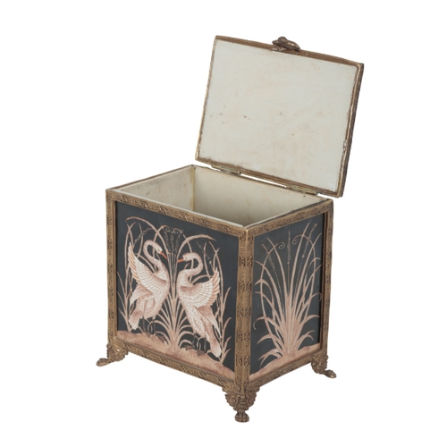 416 - A PORCELAIN AND GILT METAL MOUNTED CASKET 20th century, the hinged lid opening to a vacant interior,... 