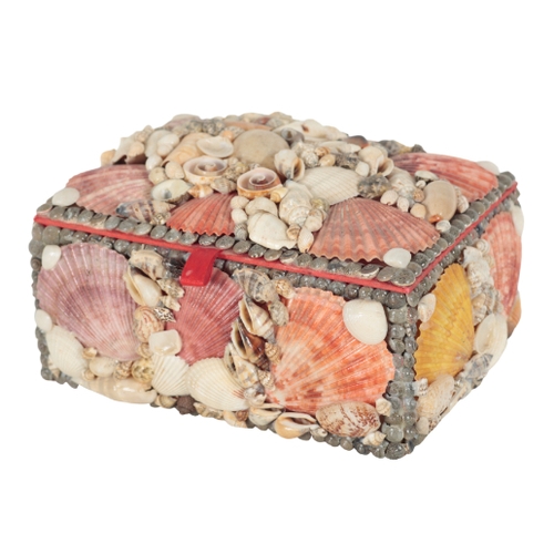 417 - A GROUP OF THREE SHELL ENCRUSTED BOXES 20th century and later, one example with a vignette to the li... 