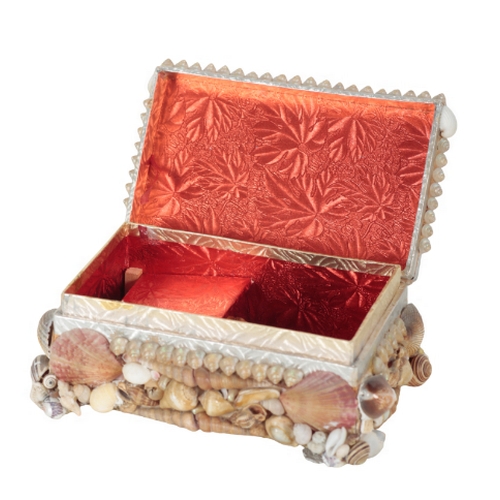 417 - A GROUP OF THREE SHELL ENCRUSTED BOXES 20th century and later, one example with a vignette to the li... 