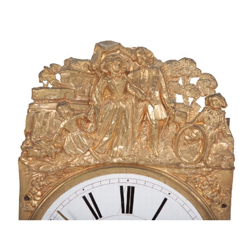 446 - A FRENCH COMTOISE WALL CLOCK late 19th century, the 24cm dial inscribed 