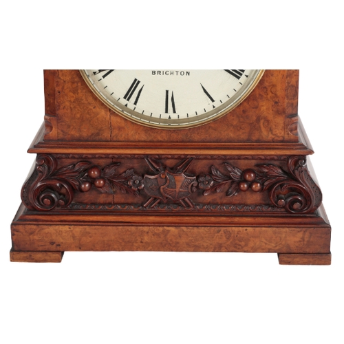 447 - A VICTORIAN WALNUT MANTLE CLOCK the 19cm painted dial, inscribed 