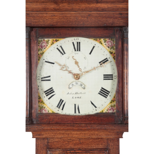 448 - A 19TH CENTURY OAK LONGCASE CLOCK the 30 hour movement by John Hallett (c.1783-1842) of Lyme Regis, ... 