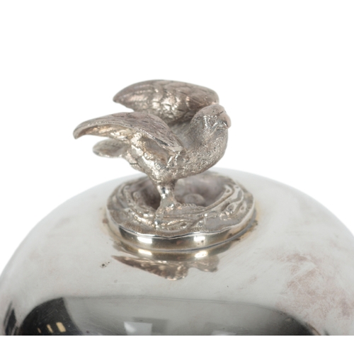 45 - AN EARLY 20TH CENTURY SILVER PLATED EGG CODDLER by Walker & Hall, of ovoid shape, the cover with eag... 