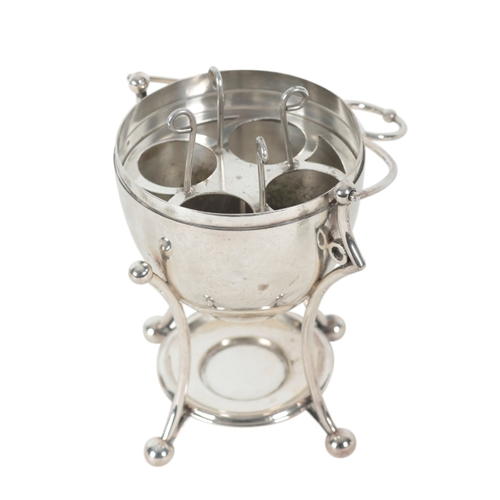 46 - AN EARLY 20TH CENTURY SILVER PLATED EGG CODDLER by the Goldsmiths & Silversmiths Company, of ovoid s... 