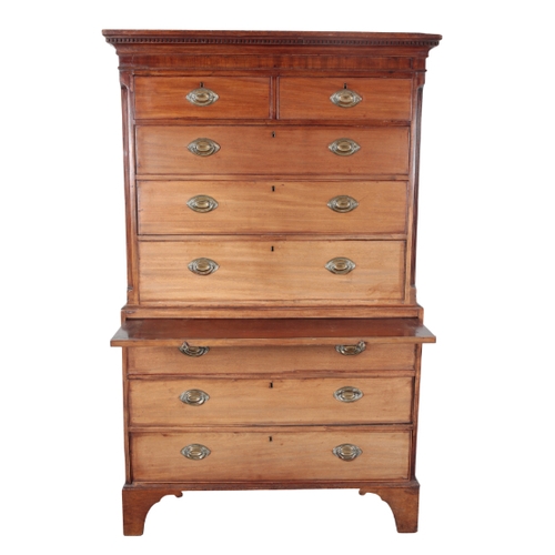 463 - A GEORGE III MAHOGANY CHEST ON CHEST 18th century, the top section with a dentil moulded cornice ove... 