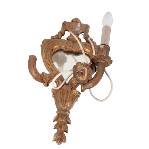 467 - A PAIR OF ADAM STYLE GILTWOOD GIRANDOLE WALL LIGHTS 20th century, with urn finials above twin branch... 