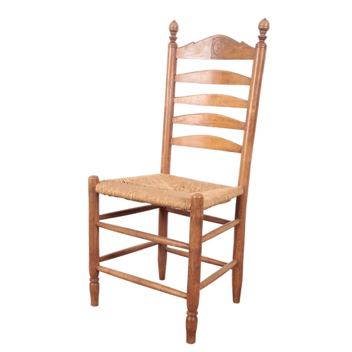 471 - A SET OF FOUR CONTINENTAL LADDER BACK CHAIRS 20th century, with rush seats, on turned legs joined by... 