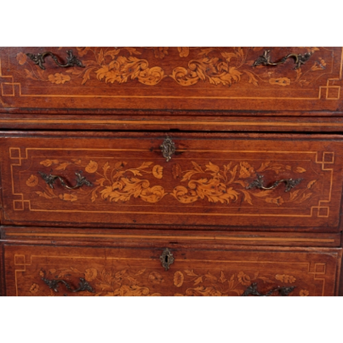 481 - A DUTCH INLAID OAK SECRETAIRE BOOKCASE 18th century and later, the upper part with carved scroll cre... 