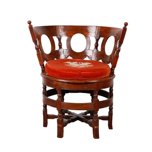 485 - A DUTCH EAST INDIES HARDWOOD BURGOMASTERS CHAIR 19th century, of typical form with curved pierced ba... 