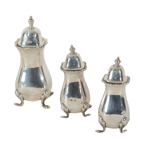 49 - A GEORGE V SILVER FIVE PIECE CRUET SERVICE by Adie Brothers, Birmingham 1932, with gadrooned rims, c... 