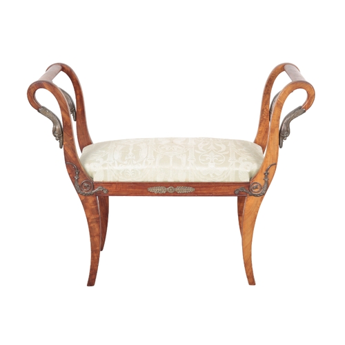 493 - A REGENCY STYLE MAHOGANY AND GILT METAL MOUNTED WINDOW SEAT 20th century, the drop-in seat with cott... 