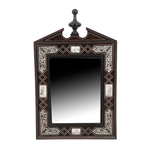 498 - AN ITALIAN EBONY AND BONE INLAID MIRROR late 19th century, the bevelled plate within a border inlaid... 